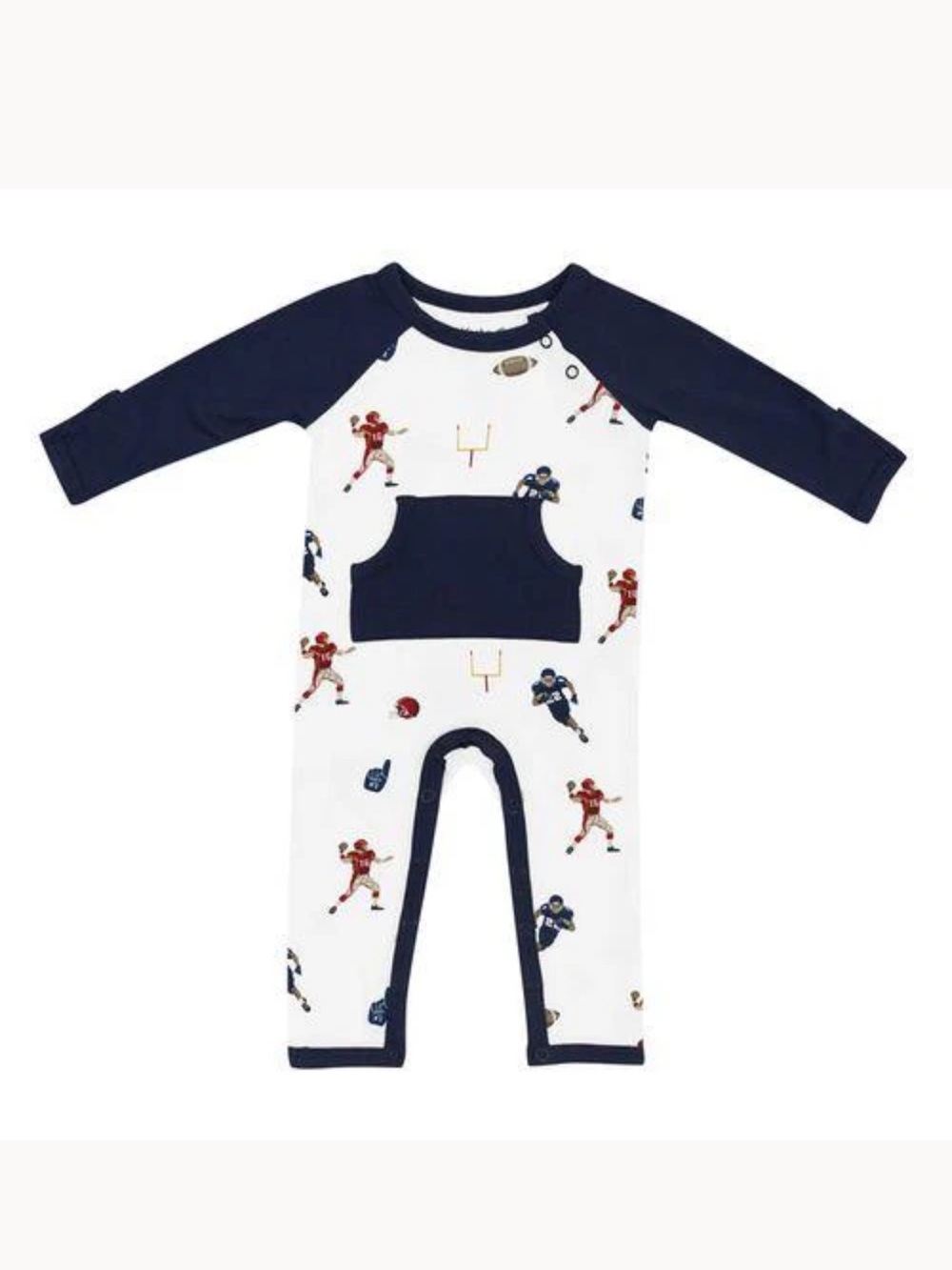 Kyte Navy & White Football-Print Long-Sleeve One-Piece Bodysuit